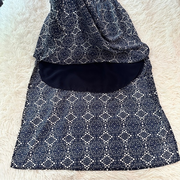 Allison Joy One Shoulder Ruffle Navy White Print Sundress Size M - Picture 5 of 16